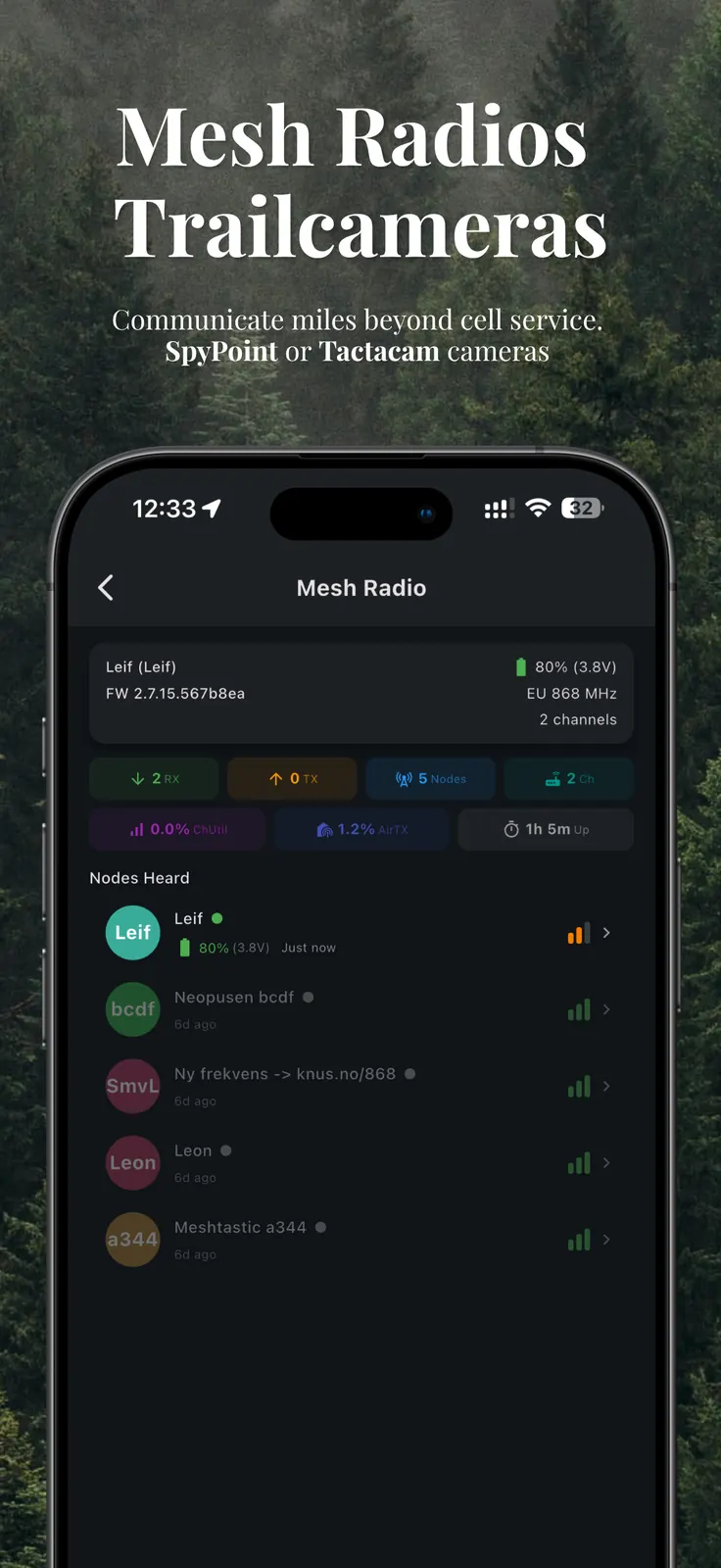 CoHunt - Meshtastic mesh radios and trail cameras (Spypoint, Tactacam Reveal)